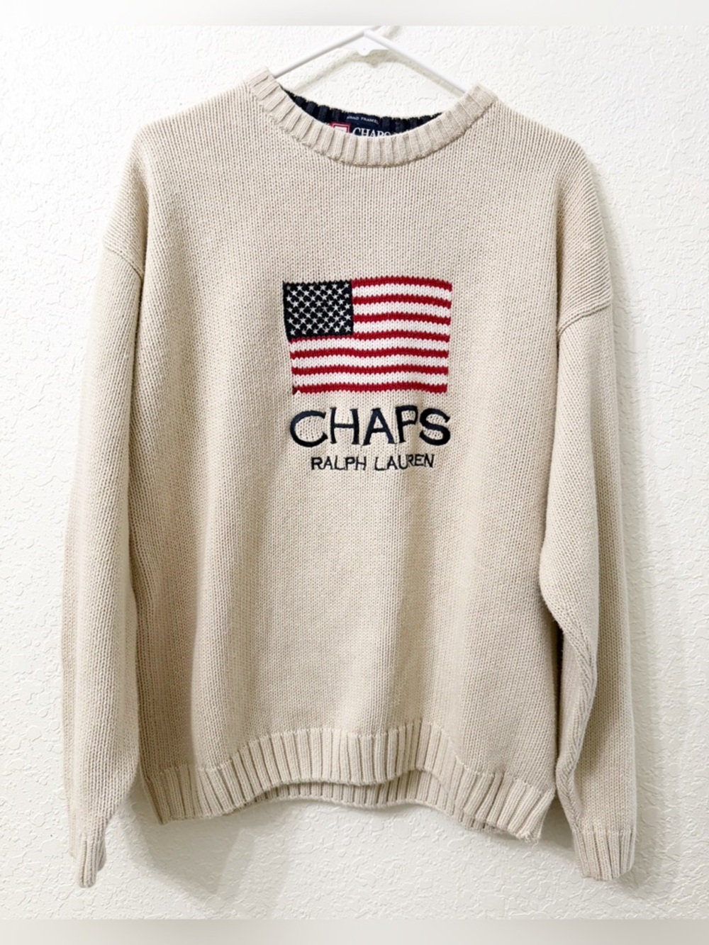 Vintage Chaps Polo Ralph Lauren USA Flag Knitted Sweater - M